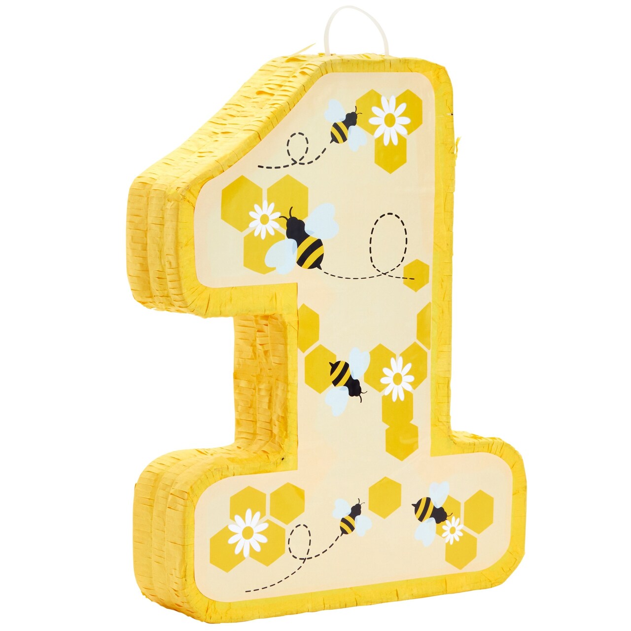 Number 1 Pinata for First Bee Day Party Decorations, Honeycomb Designs (Small, Yellow, 10.8 x16.5 x 3 In)